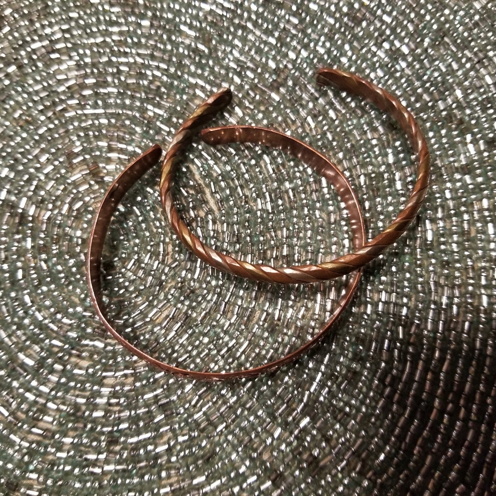 3 Metal Bangles, Brass Copper Bronze.